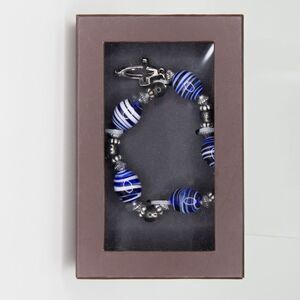 New ROMAN Cross & Fish Glass Swirl Beads Stretch Bracelet One Size Christian